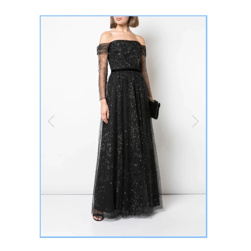 Marchesa Off-the-Shoulder Glitter Tulle Gown - Picture 2 of 8